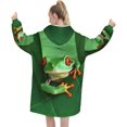 thumbnail image 3 of Cute Frog Print Oversized Blanket Hoodie, Wearable Blanket Adult For Women Men And Teenager, Super Soft Warm Flannel Fluffy Hooded Blankets Sweatshirt With Big Pocket, 3 of 8