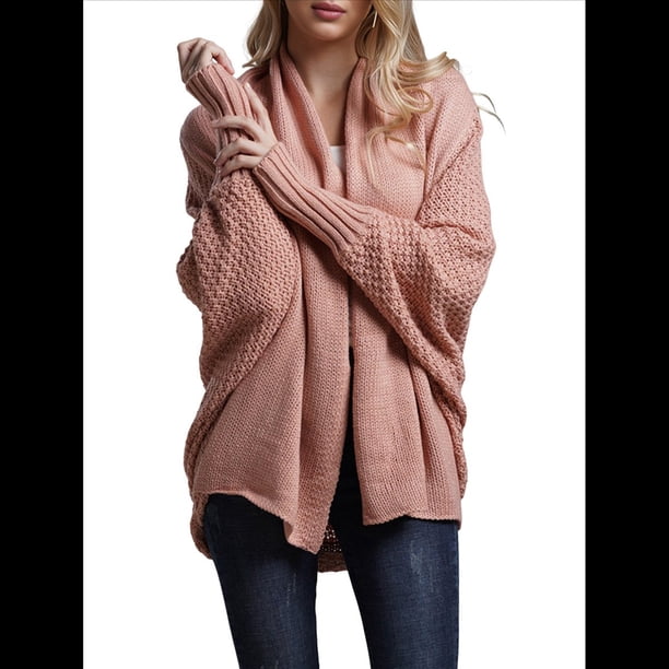 para Mujer: Suéter Holgado de Punto con de Murciélago y Gran Tamaño. Rosa Talla Única