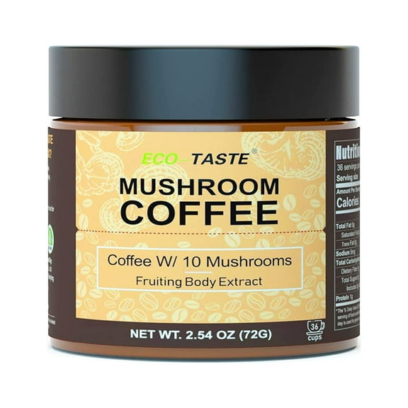 Eco-Taste Organic Mushroom Coffee Powder, Includes 10 Mushrooms with 30% Beta-Glucan, 72 Grams