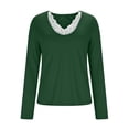 thumbnail image 2 of Women's Long Sleeve Tops Lace Trim V Neck T-shirts Slim Fitted Retro Y2k Tee Shirt Spring Fall Casual Blouse (S, Green), 2 of 8
