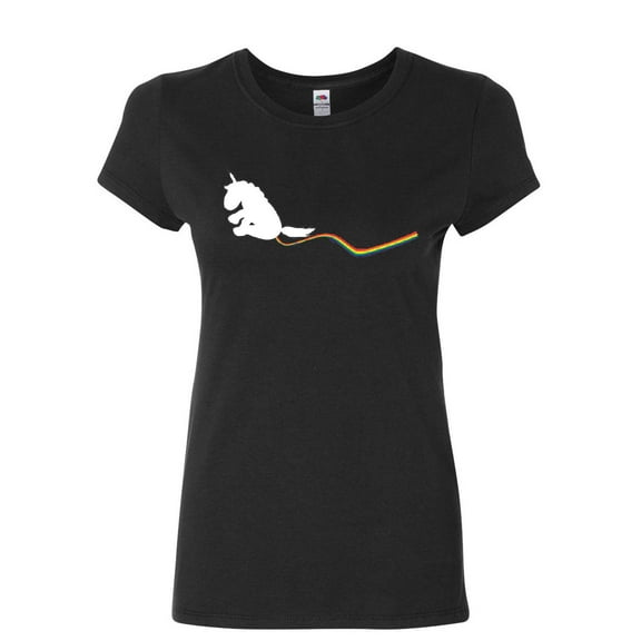 Tee Hunt Unicorn Scooting Rainbow Women's T-Shirt Funny Fairy Tale Adorable Pony Shirt