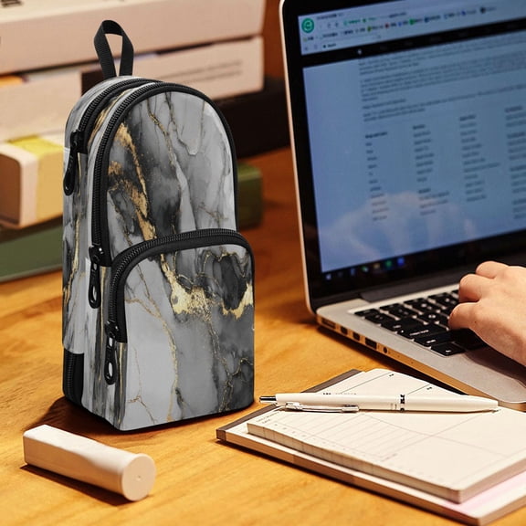 Backpack Pencil Case, 3 Compartment Large Capacity Oxford Fabric Pencil Pouch / Premium Fluid Art Background