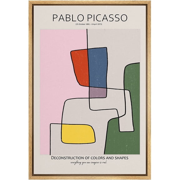 PixonSign Framed Canvas Print Wall Art Multicolor Mid-Century Picasso Lines Abstract Shapes Illustrations Modern Art Decorative Minimal Relax/Calm for Living Room, Bedroom, Office - 16"x24" NATURAL