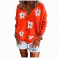 thumbnail image 4 of Towmus Women Flower Print Single- Long Sleeve Knitwear Cardigan Winter V-neck Pullover Cute Cardigan Sweaters, 4 of 6