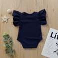 thumbnail image 4 of Newborn Baby Girls Ruffles Romper Short Sleeve Jumpsuit Ribbed Knitted Romper 0-18M, 4 of 5