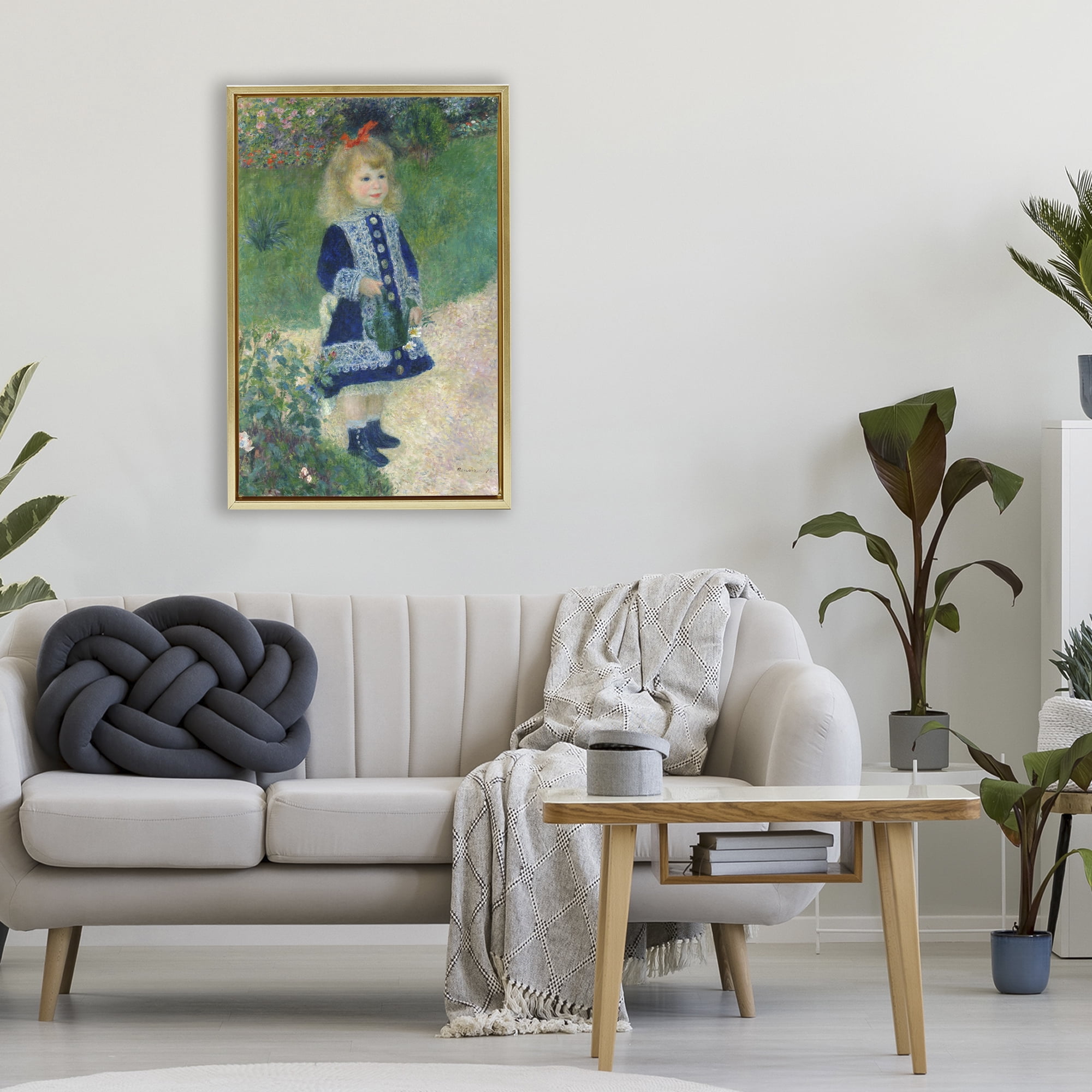 Stupell Industries Girl With Watering Can Gold Framed Floater Canvas Wall Art, design by Tina LeCour
