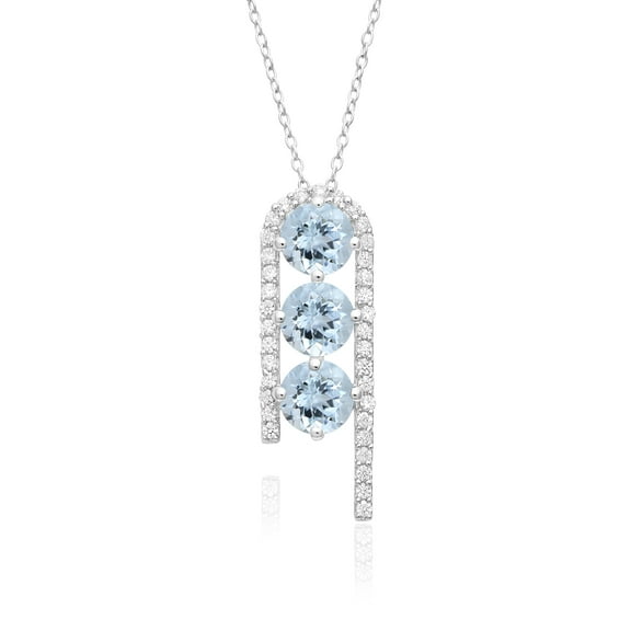 4.77 Ctw Round Shape Blue Topaz Gemstone 925 Sterling Silver Three Stone Women Wedding Anniversary Pendant Necklace For Women