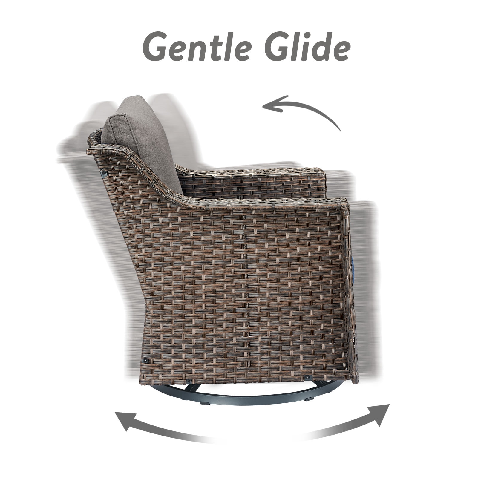 POCASSY Outdoor Swivel Rocking Chairs Set of 2, All Weather Brown Wicker Rattan Patio Furniture Set Patio Chairs with 360° Swivel Glider Chairs for Balcony, Garden, Porch, Pool and Backyard, Gray