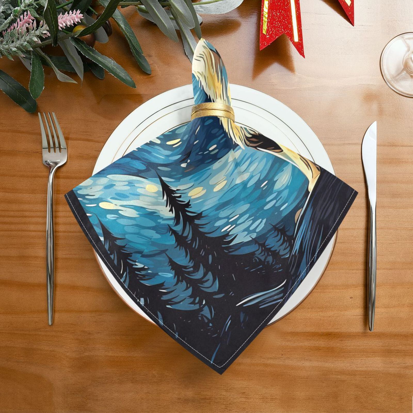 JSTEL Wolf Starry Sky Cloth Napkins Set of 6, 20x20 Inch Washable and Reusable Napkin for Decoupage Dinner Party Everyday Use