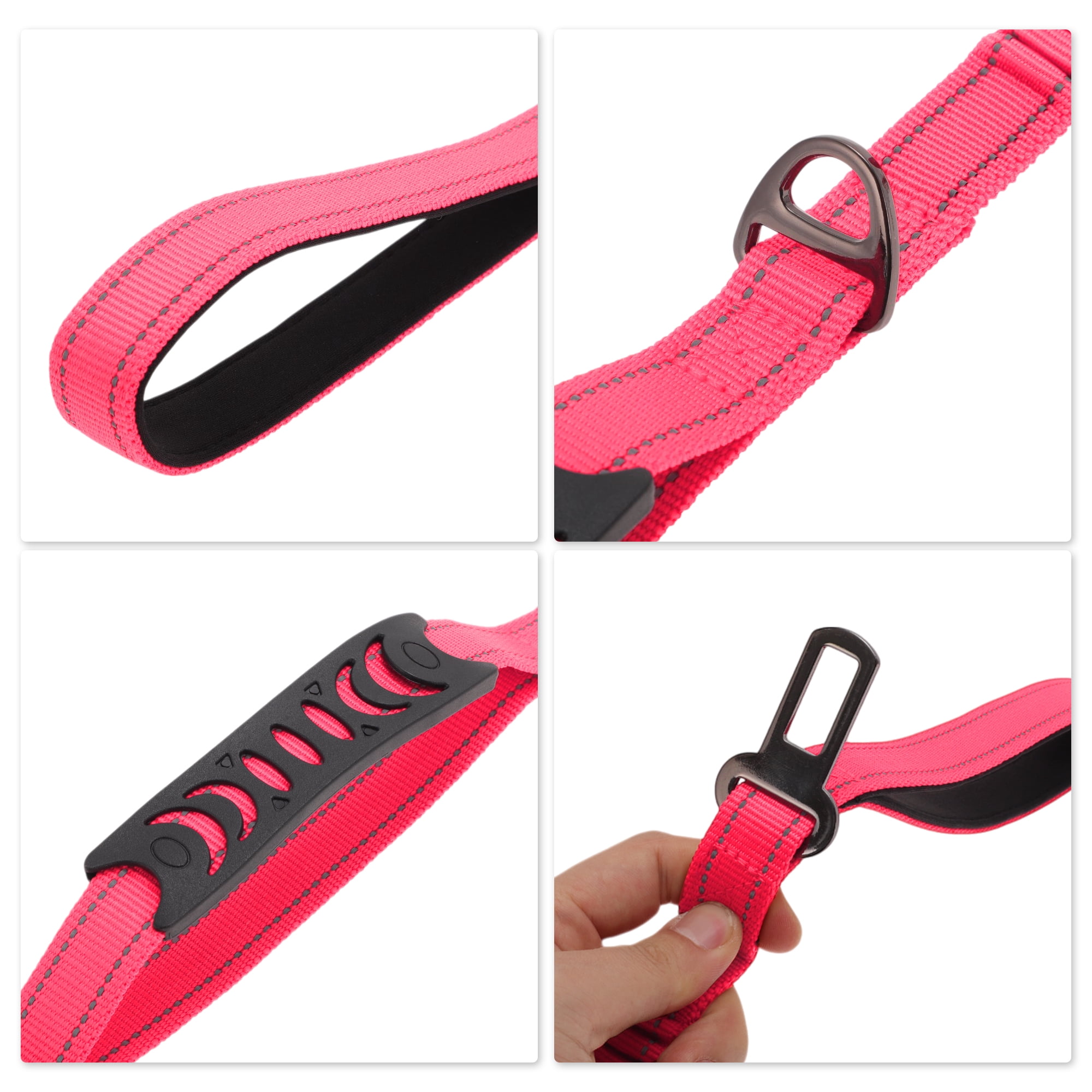 Unique Bargains Dog Car Seatbelt with Shock Absorbing Leash and Handles Rose Red