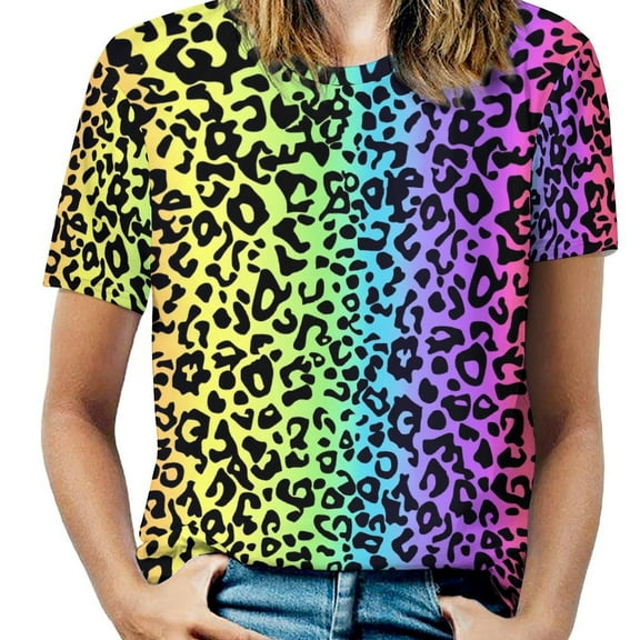 Animal Print Patterns Women's Short Sleeve T-Shirt Crew Neck Casual Summer Trendy Loose Fit Tops