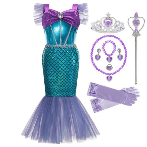 Disney-vestido de la Sirenita Ariel para niña, disfraz de carnaval, ropa de fiesta de cumpleaños, vestido de verano