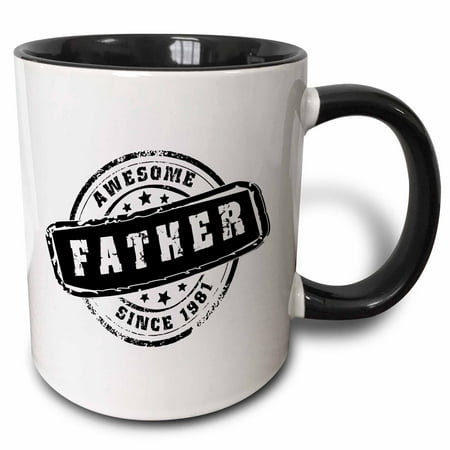 3dRose Awesome Father since 1981 year of birth of first born child stamp - Worlds greatest dad - best daddy - Two Tone Black Mug, (Best Birth Control On The Market)