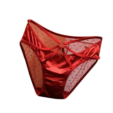 EHRWE Sexy Panties For Women Lace Underwear For Female Transparent Low Waisted Hollowed Out Oversized Crotch Triangle Pants Silk Smooth Satin Bottom Pants Breathable