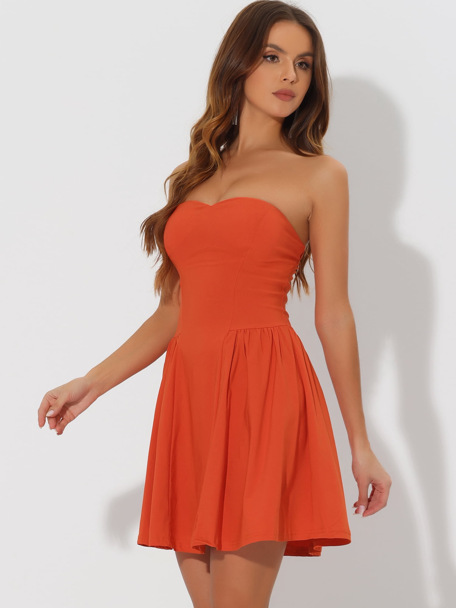 DARING DIVA Party Mini Strapless Sweetheart Neck Christmas Mini Dress XS Orange