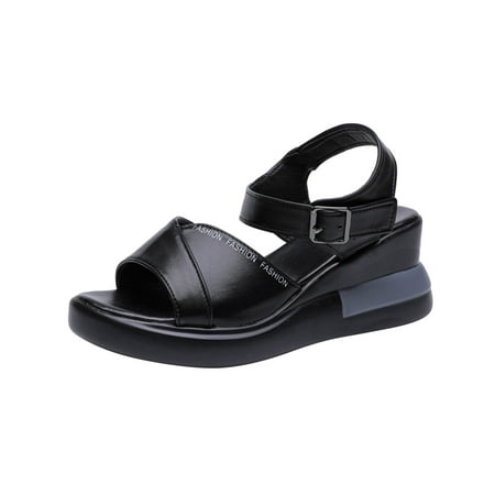 Women s Wedge Heeled Sandals Summer Casual Ankle Strap Platform Walking Shoes Comfy Soft Thick Sole Open Toe Pumps