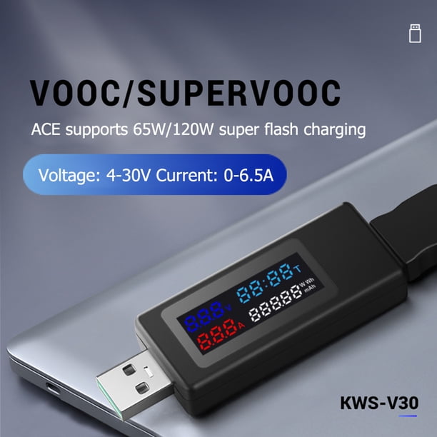 KWS-V30 6 en 1 USB Tester 4-30V Voltímetro digital Detector de capacidad de sincronización de potencia