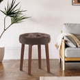 thumbnail image 5 of Round Ottoman, Multifunctional Vanity Stool Velvet Round Ottoman Modern Dressing Stool with Wood Legs for Living Room, Bathroom, Makeup Brown, 5 of 10