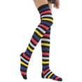 thumbnail image 2 of Qarigey Paquete de 2 calcetines a rayas de talla grande hasta el muslo, elasticidad, transpirabilidad, cómodos, cálidos, apariencia de moda, medias Medias vistoso Qarigey AP008874-04, 2 of 6