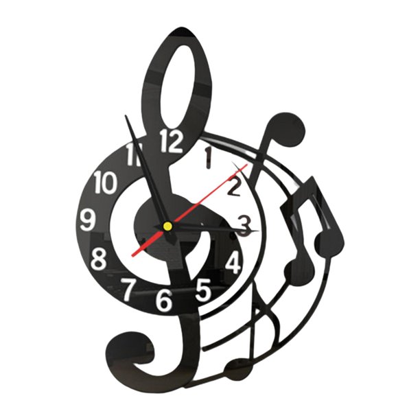 Reloj de pared con movimiento silencioso, diseño con temática musical, fácil de instalar, decoración versátil. Negro
