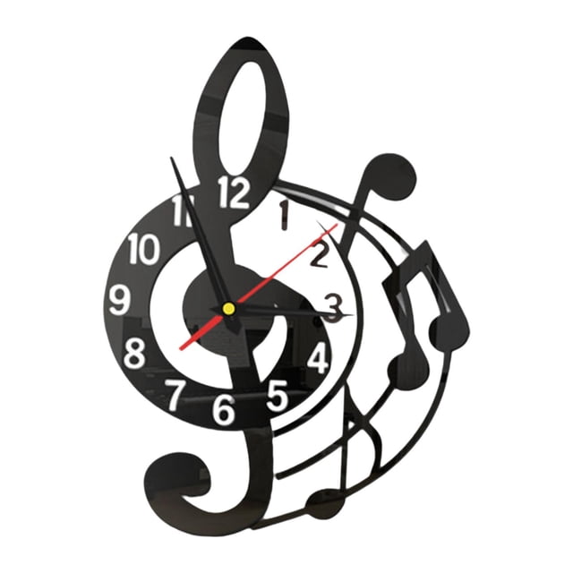 Reloj de pared con diseño temático musical, decoración silenciosa para el dormitorio y la escuela. Negro