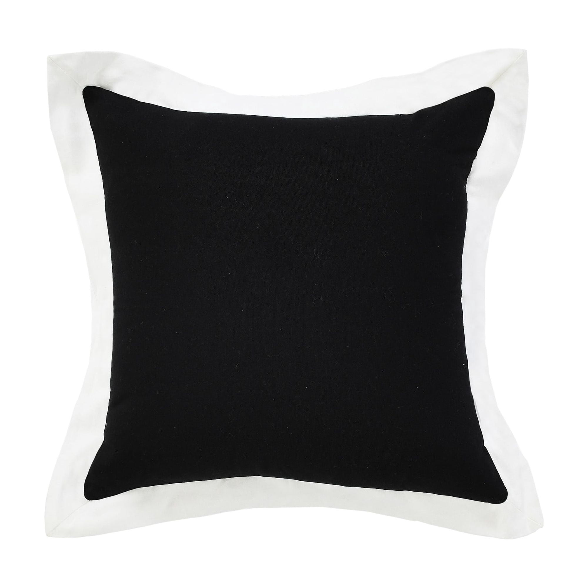Laddha Home Designs Handwoven Flanged Cotton Throw Pillow Cover - 20" - Black and White