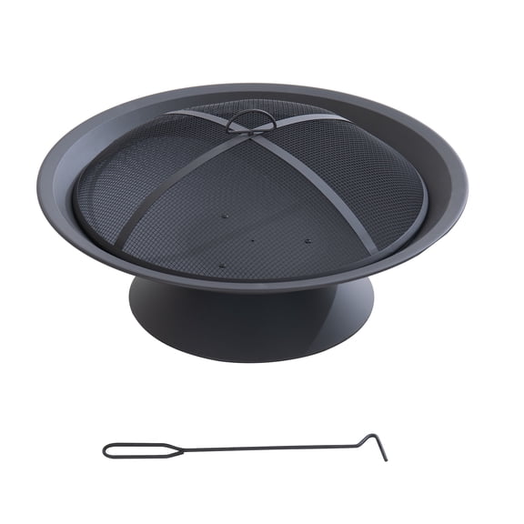 Sunjoy Brasero Extérieur Rond 28 Po – Foyer au Bois en Acier Noir avec Tisonnier pour Jardin, Patio, Terrasse et Camping