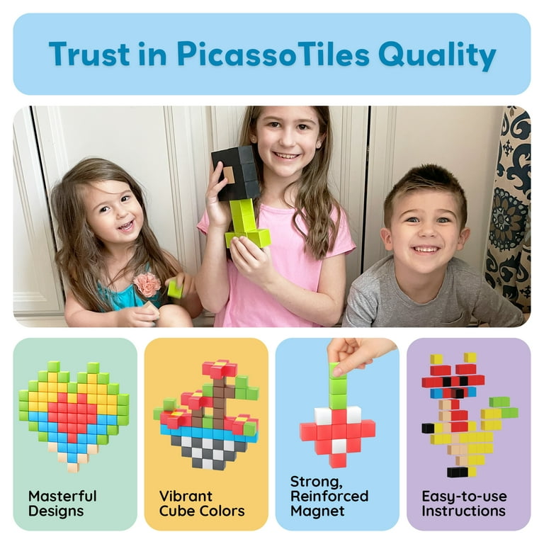 PicassoTiles PMC303 Magnet Cube Building Blocks 108 Pieces 1.2\" Magnetic Cubes Toy