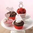thumbnail image 4 of 12/24 piezas de adornos para cupcakes con forma de anillo de diamantes para futura novia, decoraciones para tartas de boda, despedida de soltera, suministros para despedida de soltera en oro rosa, 4 of 6