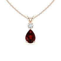 ANGARA Natural Garnet Teardrop Pendant with Diamond in 14K Rose Gold for Women (Size-7x5mm) | January Birthstone, Birthday, Anniversary, Jewelry Gift for Women | Natural Garnet Necklace