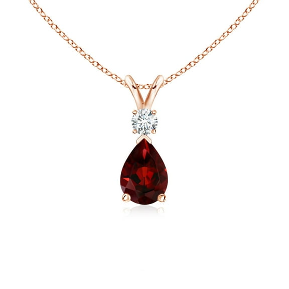 ANGARA Natural Garnet Teardrop Pendant with Diamond in 14K Rose Gold for Women (Size-7x5mm) | January Birthstone, Birthday, Anniversary, Jewelry Gift for Women | Natural Garnet Necklace