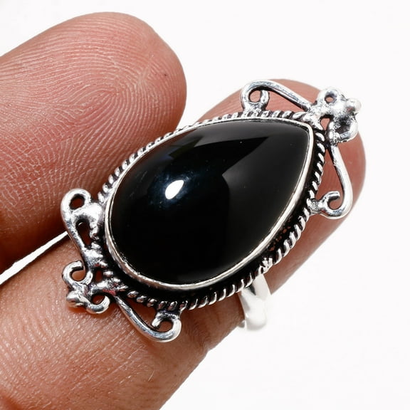 Black Onyx Gemstone Adjustable Ring Handmade Unique Design Gift Jewelry MXR 6681