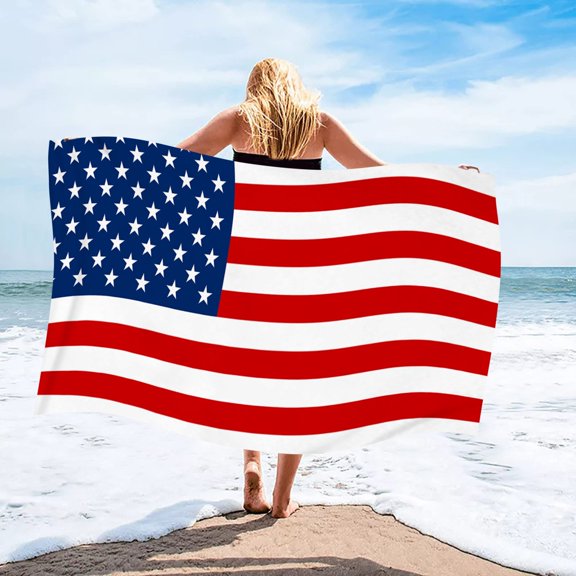 Quick Dry Microfiber Beach Towel 4th of July USA Independence Day Star Striped Print Soft Large Beach Towels Multipurpose for Summer Beach, Pool, Gym and Spa (30" x 60")