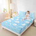 thumbnail image 2 of Manfei Cartoon Pet Fitted Sheet Queen, Cute Ocean Wave Bedding, Blue White, 3pcs, 1 Fitted Sheet and 2 Pillowcases, 2 of 6