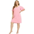 thumbnail image 6 of Women's Short Sleeve Nightgowns Lace Stitching Nightdress Large Size Sleepshirts Household Solid Color Summer Pajamas Dress Plus Size,Pink XL-4XL, 6 of 6