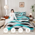 thumbnail image 4 of Manfei Abstract Wavy Stripe Queen Comforter Set, Modern Abstract Art Comforter Sets Queen, Teal, Black and White, Black Reversible 3 Pieces, 1 Comforter and 2 Pillowcases, 4 of 6