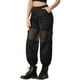 thumbnail image 4 of Pantalones cargo elásticos de malla para mujer de cintura alta, estilo holgado, talla XL, color negro, 4 of 6