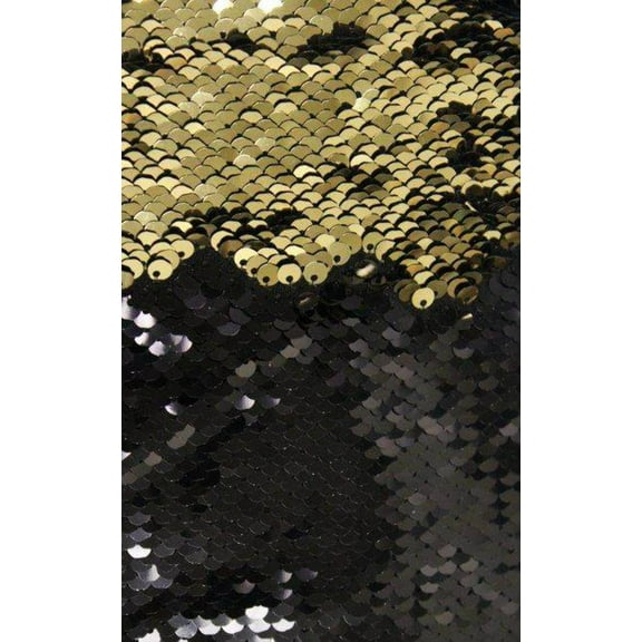 CARNIVAL Color Changing Sensory Wall Reversible Sequin Fabric, 52 Inch. in Width, Sample 3x3 Inch / Black/Gold
