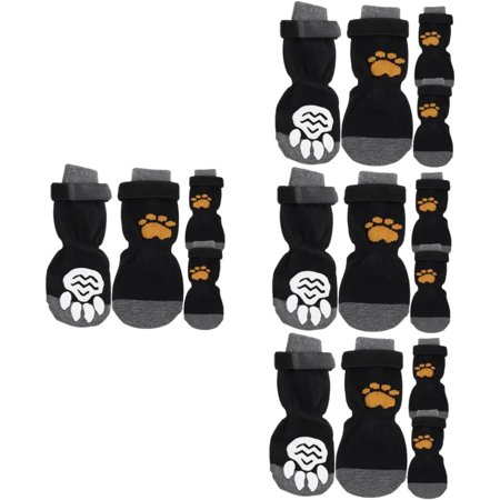 16 pcs Protector Medium Leg for Anti-Slip Adorable Wear-Resistant Hardwood Wear Compact Dogs L Socks Protection Small Cotton Black Booties Floors Side Covers Breathable