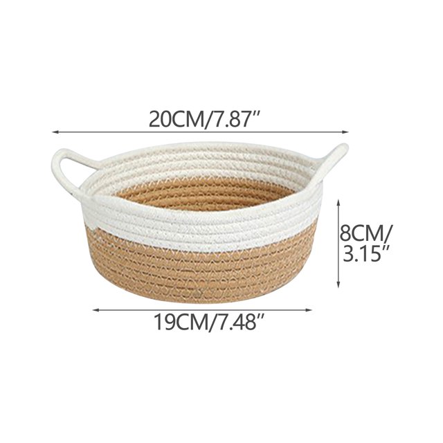 Woven Cotton Rope Basket Fabric Basket For Organisation And Storage, Small Laundry Basket For Desktop Storage, Living Room Clutter Storage, (Khaki)