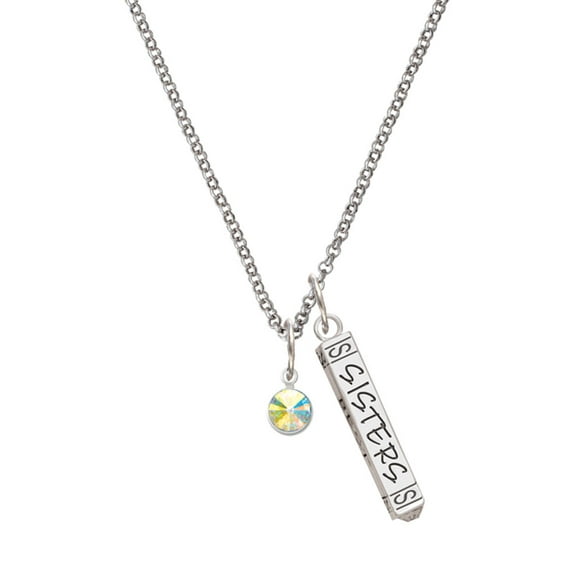 Delight Jewelry Crystal Clear AB Channel Drop Silvertone Sisters Best Friends Forever Bar Charm Necklace, 23"