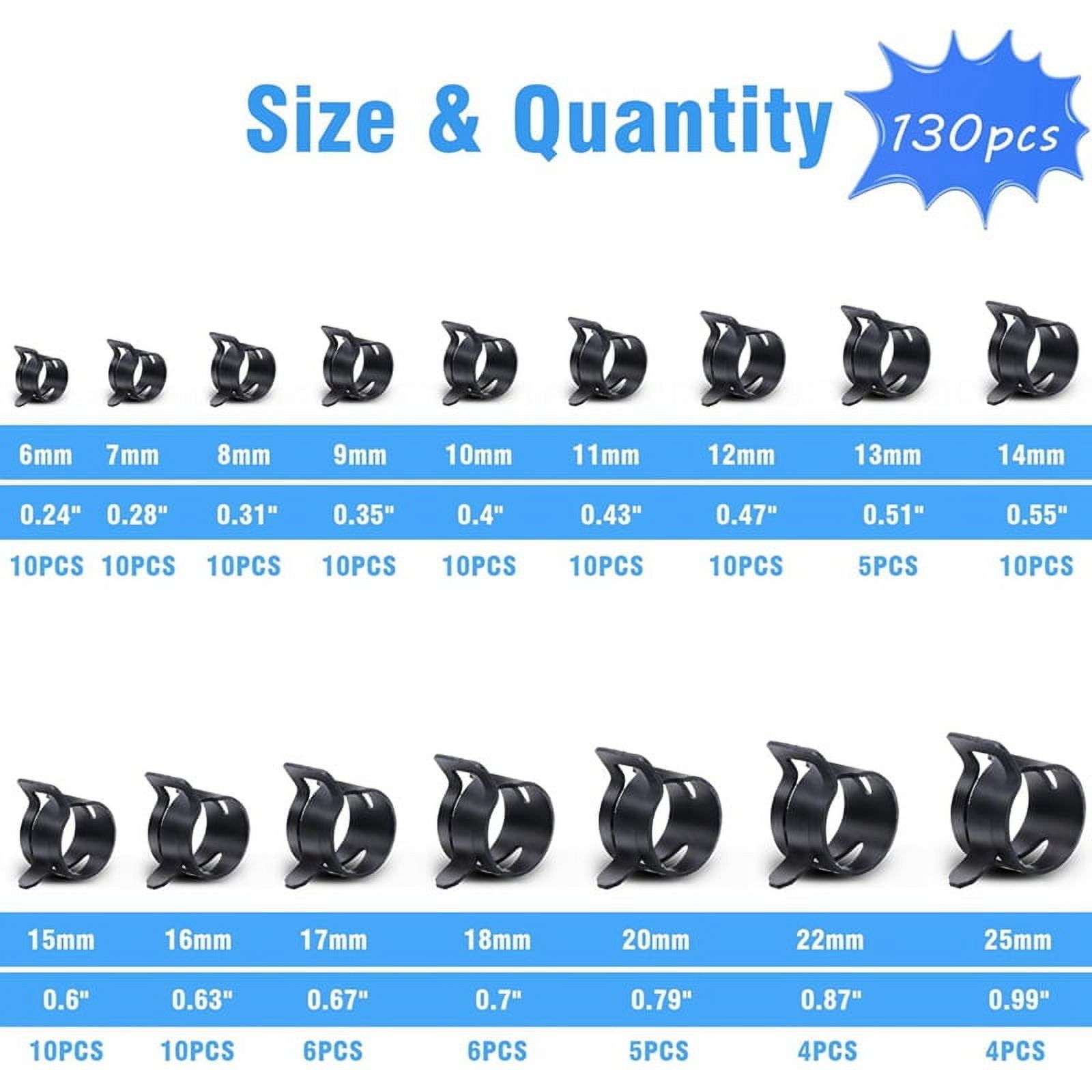 130Pcs 6-25mm Spring Band Hose Clamps with Swivel Hose Clamp Plier Assortment Kit,Constant Tension Hose Clamp Line