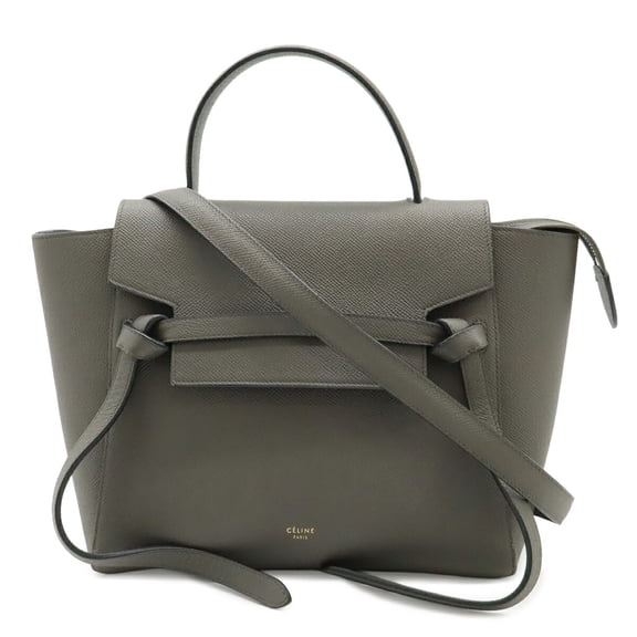 Pre-Owned CELINE Belt Bag Micro Handbag Shoulder Leather Gray 189153
