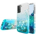 thumbnail image 2 of For Samsung Galaxy S21 Plus/S21+ Case w/ TPU Screen Protector Liquid Quicksand Glitter Cute Bling Girls Women [Shock Proof] for Galaxy S21 Plus/S21+ - Clear/Teal, 2 of 5