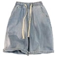 thumbnail image 3 of Adeawade Men Summer Elastic Waist Cargo Pants Denim Shorts Loose Pocket Solid Color Slacks Basic Clothes Xl Blue, 3 of 3