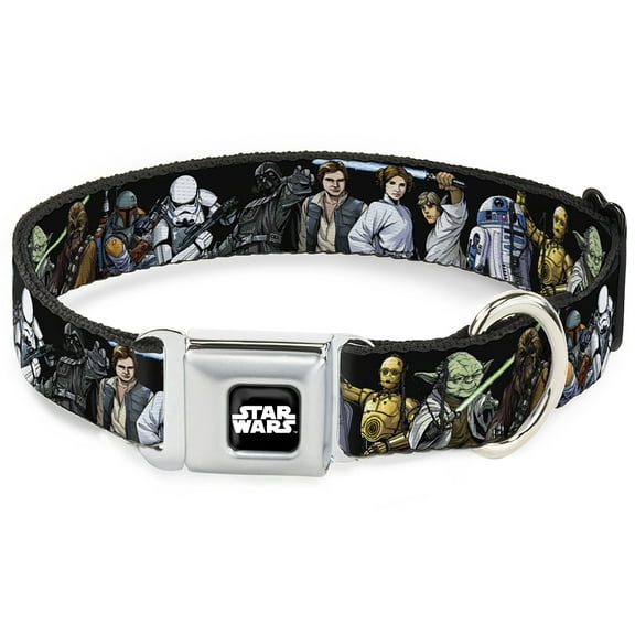 Star Wars Pet Collar, Dog Collar Metal Seatbelt Buckle, Star Wars Classic Character Poses Black, 9.5 to 13 Inches 1.0 Inch Wide