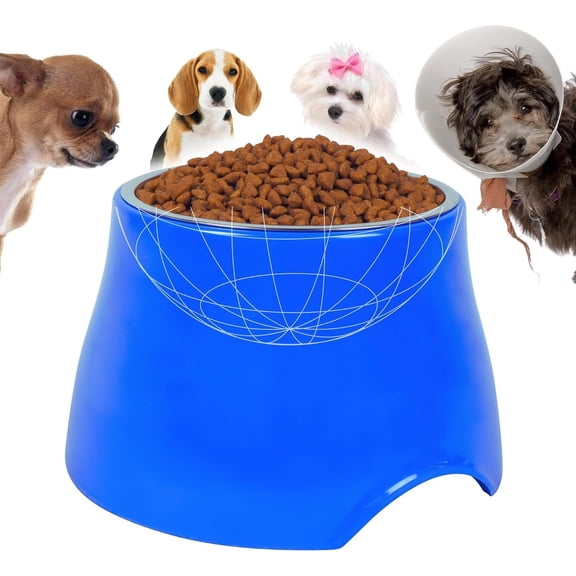 ACDANC Elevated Dog Bowl Single Raised Dog Food Bowl Long-Eared Dogs Cone Friendly Dog Food Water Bowl Small Medium Dogs Stainless Steel Inner Bowl Non-Slip Base Blue M 1.5 Cups