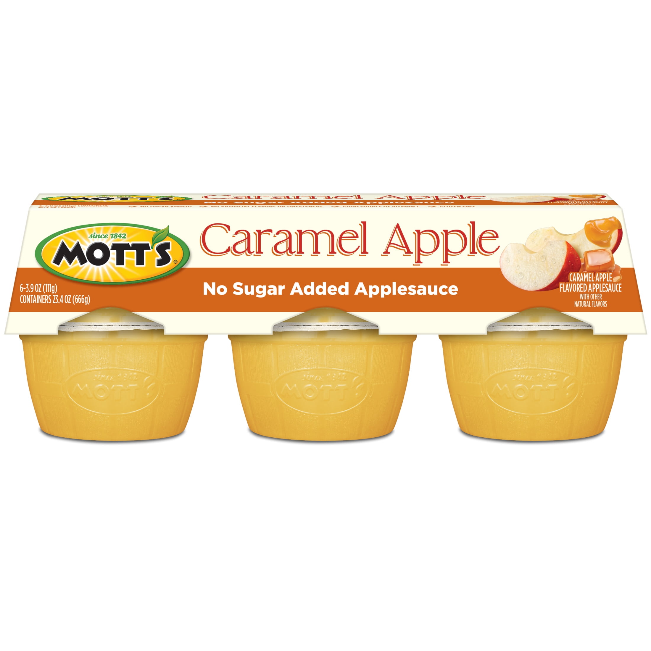 Mott's No Sugar Added Caramel Apple Applesauce, 3.9 oz, 6 Count Cups