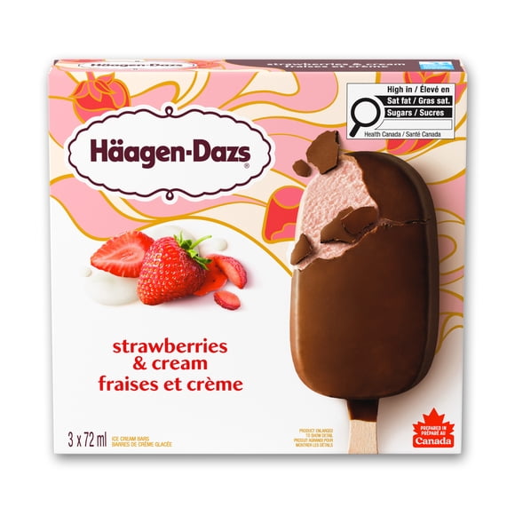HAAGEN-DAZS Strawberries and Cream Ice Cream Bars, Coating Made with Milk Chocolate, 3 x 72 ml