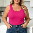 thumbnail image 2 of Smupbvky Womens Plus Size Tank Tops Casual U Neck Sleeveless Vest Slim Fit Summer Trendy Basic T Shirt (XL, Hot Pink), 2 of 6